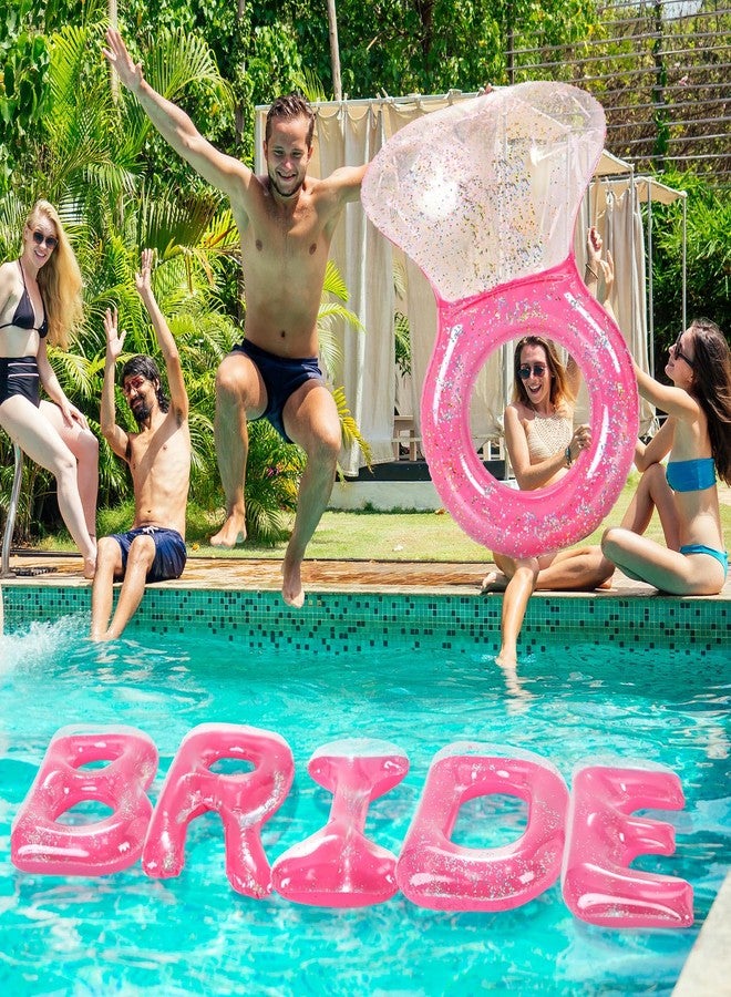 سوميند عوامات حمام سباحة لحفلة توديع العزوبية من سوميند برايد، تتضمن عوامة خاتم ألماس بطول 61 بوصة و5 عوامات قابلة للنفخ على شكل حرف "عروس" باللون الوردي، بالإضافة إلى ديكورات لحفلات توديع العزوبية على الشاطئ أو في الهواء الطلق. - Image 5